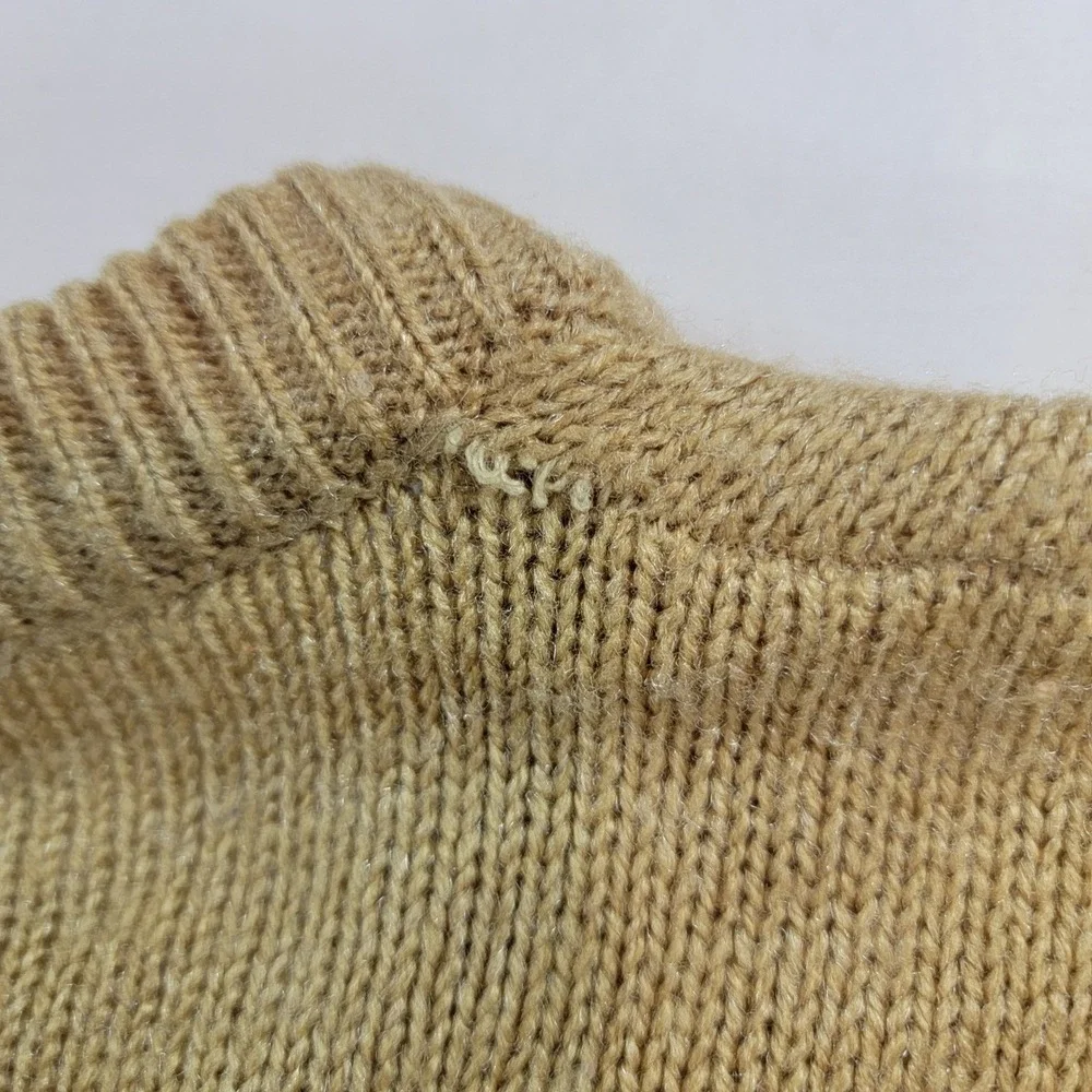 Vintage Troy Hill Ltd Mens Tan Cable Knit V-Neck Sweater Vest Medium Camel Brown